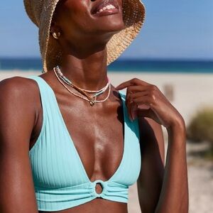 Aerie Wide Rib Longline Plunge Ring Bikini Top and Bottoms